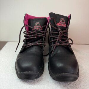 Brahma Women’s Steel Toe Work Boots Size 8 Black Pink Lace-Up ASTM Safety